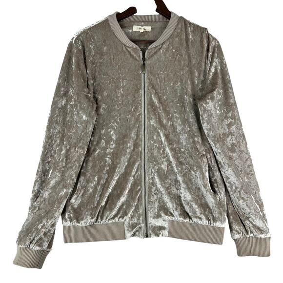 Entro Crushed Velvet Velour Oversized Bomber Jacket Champagne Color - Small - Picture 1 of 10